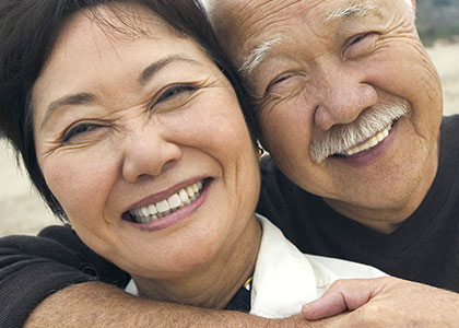 Couple smiling with dentures